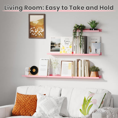upsimples 6 Pack Wooden Floating Shelves, Wall Storage Decor Shelf for Bathroom, Bedroom, Living Room, Kitchen, Office and Laundry Room, Wall Mounted Display Hanging Shelf, Brown