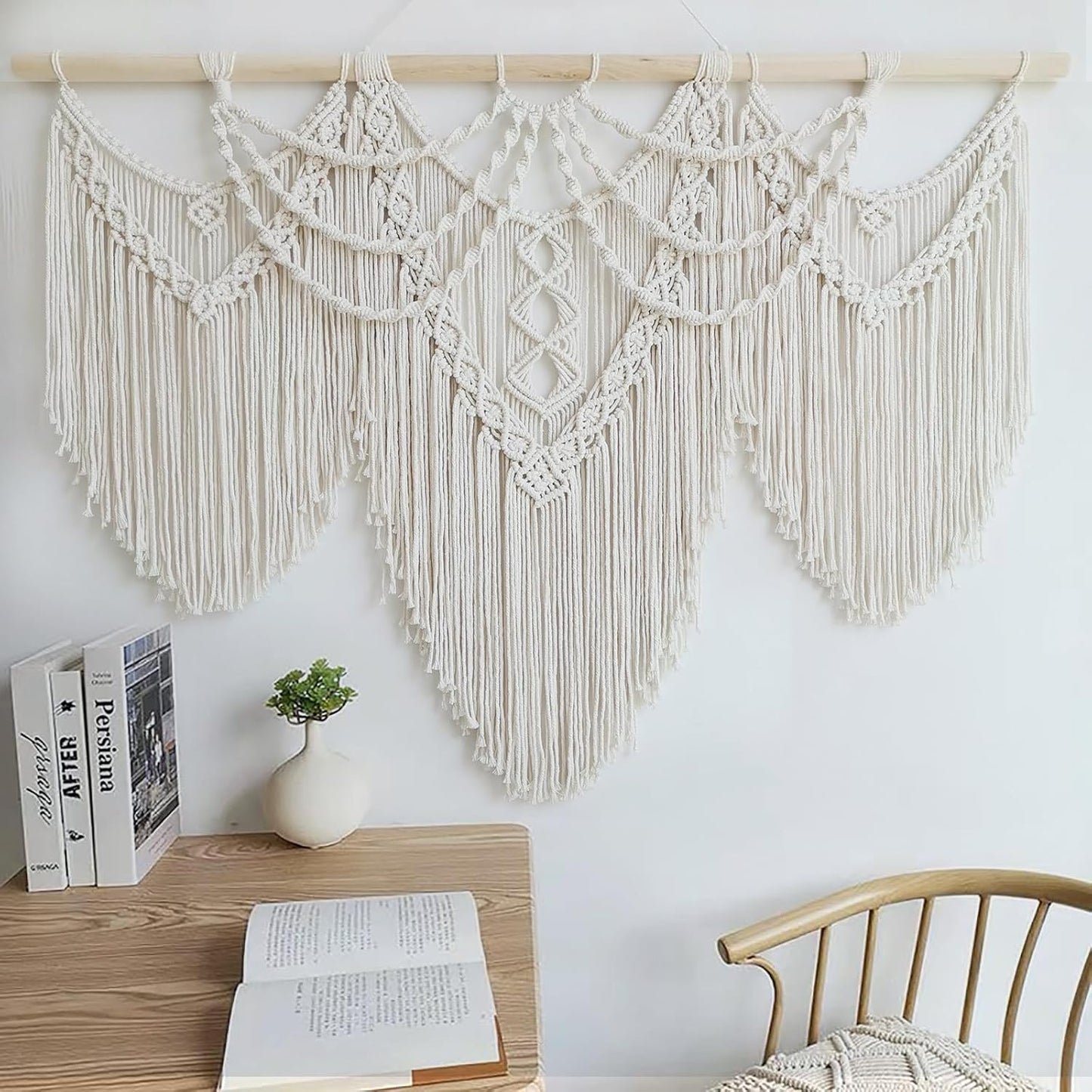 Achart Macrame Wall Hanging Large- Boho Wall Decor- large wall art- Wall Decor Living Room- Macrame Tapestry Boho Decor for Bedroom (Wooden Bead)