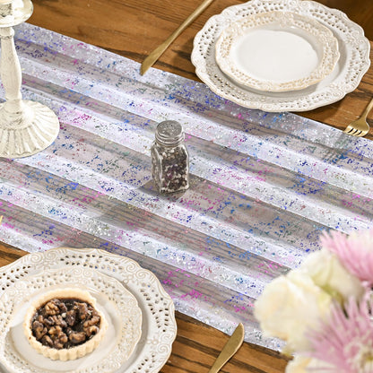 Artoid Mode Beige Gold Gauze Table Runner 120 Inch 10FT, Glitter Metallic Foil Sheer Dining Wedding Anniversary Holiday Birthday Table Decor for Home Party