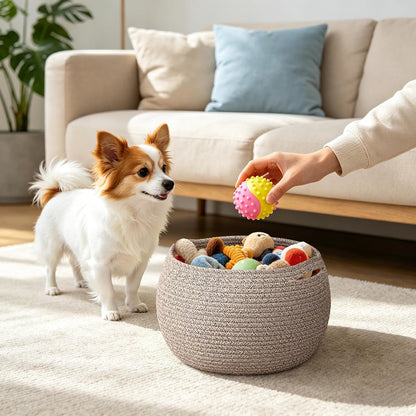 Goodpick Wicker Storage Basket for Living Room, Small Round Woven Basket for Toys, Towel, Bedroom, Children Corner Decoration Plant Baskets Indoor, Jute, 10"D x 8.3"H