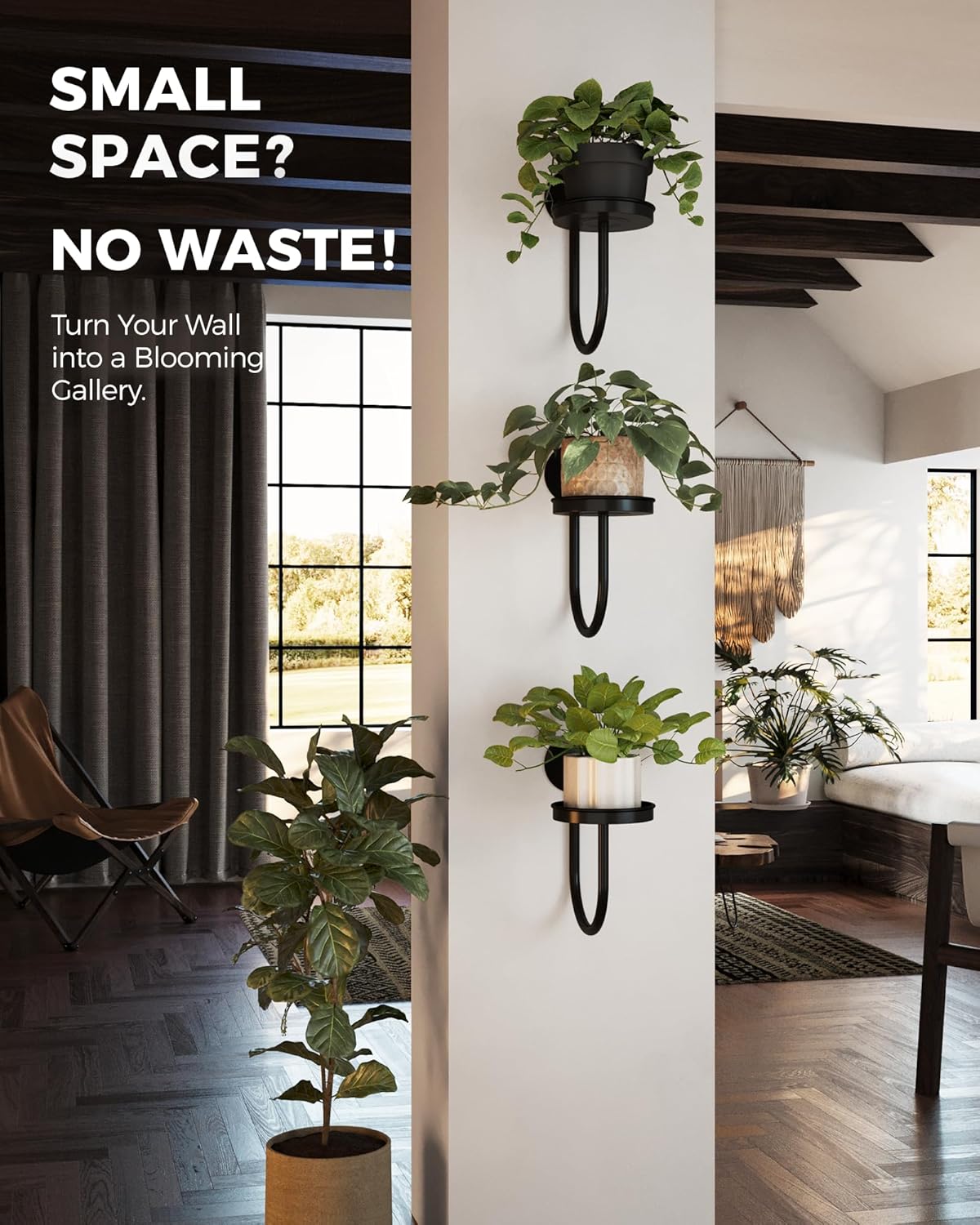 Bamworld Hanging Planters for Indoor Plants Wall Plant Holder Plant Hanger Indoor Wall Planters Window Plant Shelves Hanging Plant Holder Window Plant Hanger Plant Decor Black 3pcs