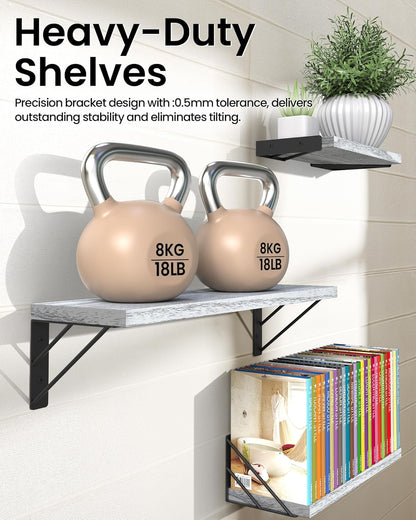 BAYKA Wall Mounted Floating Shelves, Wood Floating Wall Shelf for Books & Decor, Small Space-Saving Display & Organizer（Black，Set of 3）