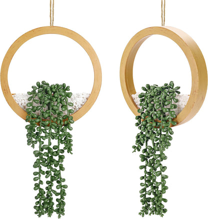 Der Rose 2 Pack Fake Plants Hanging Artificial Succulents Plants in Black Pots for Living Room Bathroom Accessories Boho Farmhouse Wall Decor