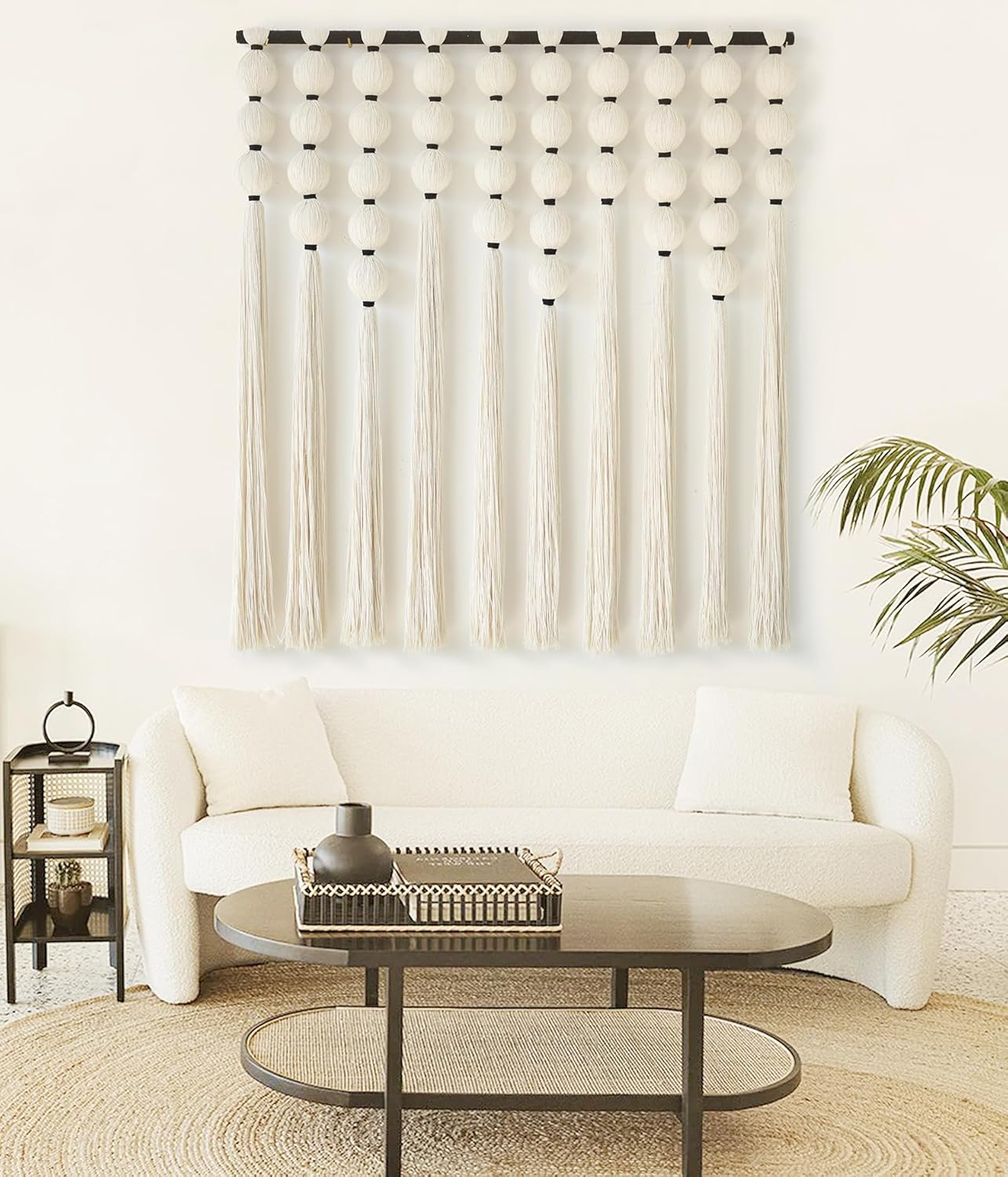 IOWER Macrame Wall Hanging 27" W x 31" L Boho Wall Decor Sphericity Cotton Textile Wall Hanging Art Fiber Yarn Art Handmade Detachable Assembly