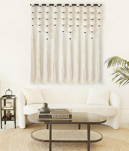IOWER Macrame Wall Hanging 27" W x 31" L Boho Wall Decor Sphericity Cotton Textile Wall Hanging Art Fiber Yarn Art Handmade Detachable Assembly