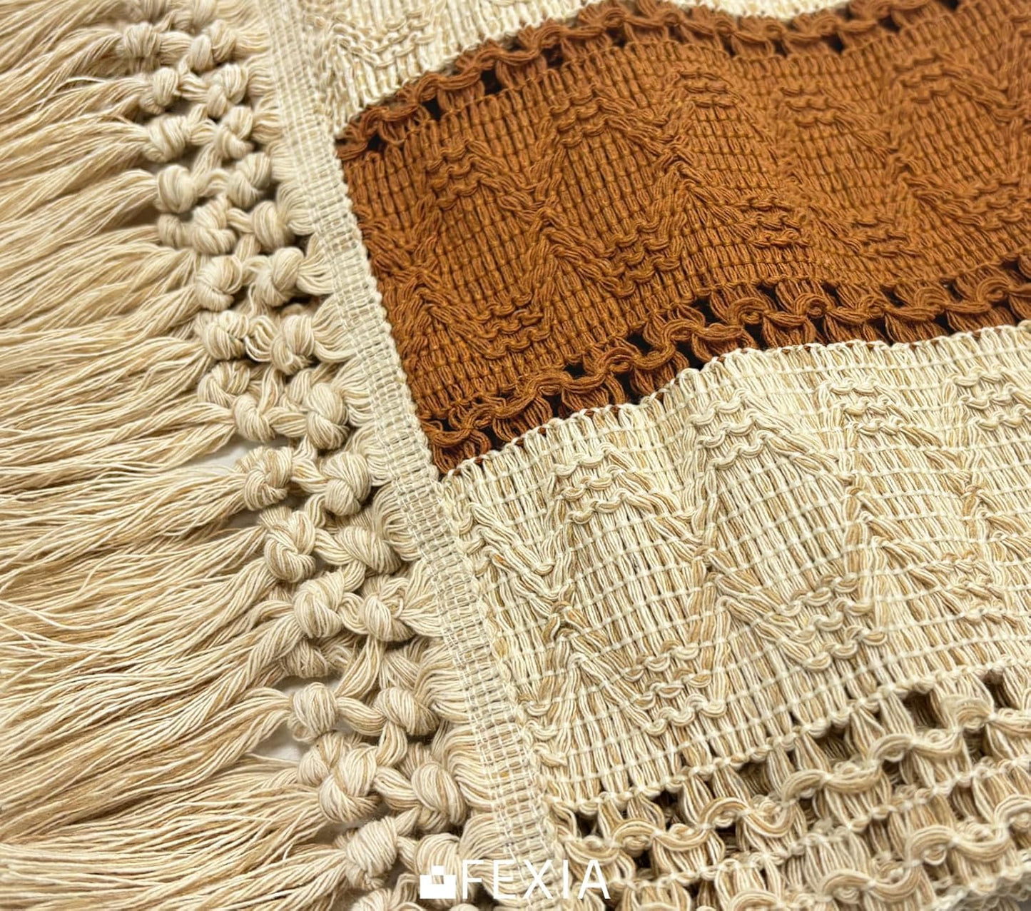 FEXIA Boho Table Runner for Thanksgiving Fall Christmas Home Decor with Tassels 72 Inches Long Pottery barn Furniture Farmhouse Rustic Macrame Burlap Table Decoration for Living Room (12x72 Inches)