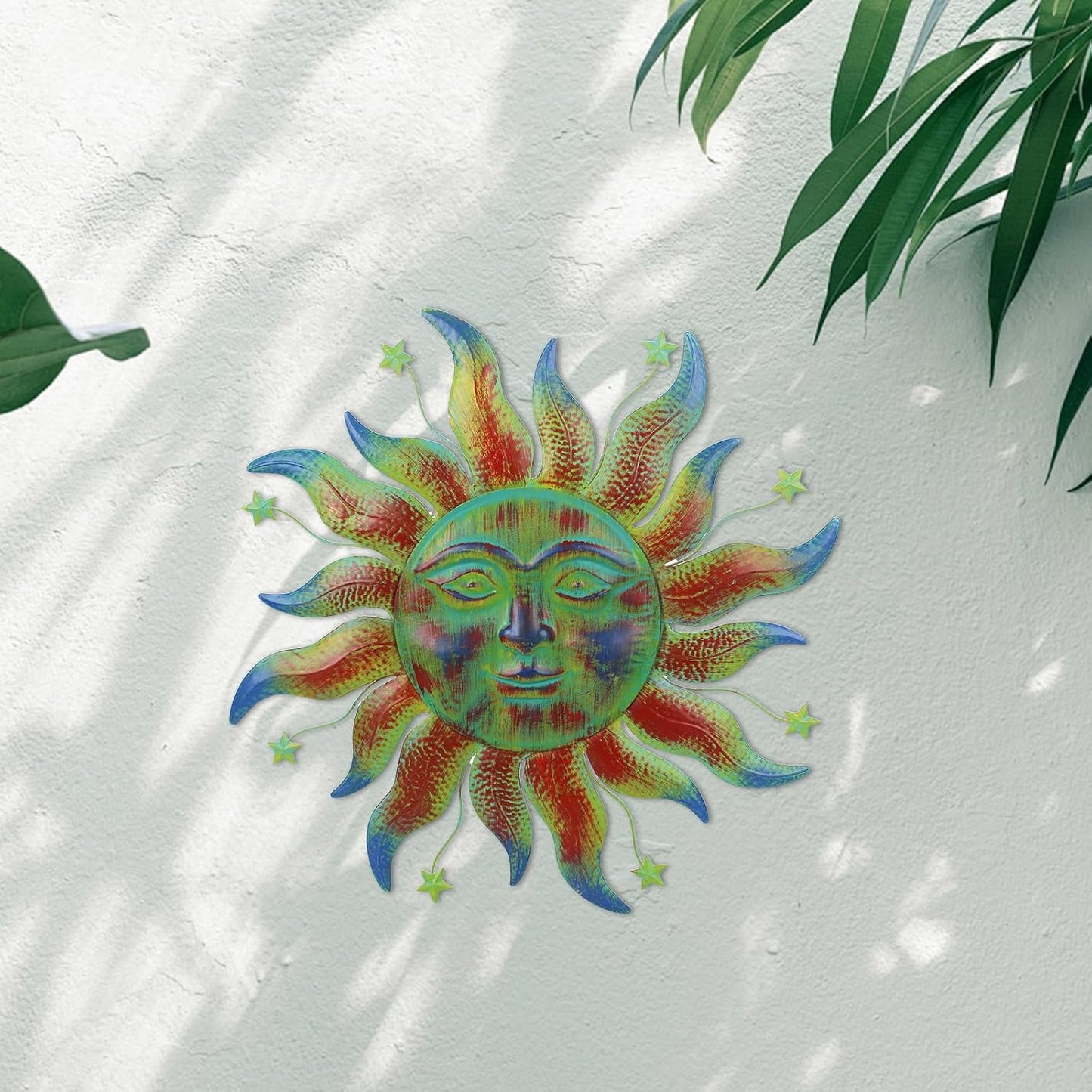 Large Metal Sun Wall Decor Outdoor, 27 Inch Sun and Moon Decor Metal Wall Art, 3D Sun Wall Decor for Patio Garden Yard Fence Bedroom Living Room Decoration