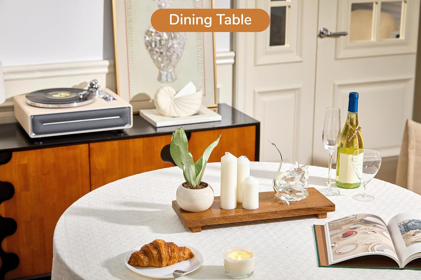 Large 16" Acacia Wood Riser Pedestal Stand – Farmhouse Wood Display Riser for Kitchen and Bathroom Décor - Counter Display, Plant Stand, Jewelry Holder, Vanity Tray, Candle Stand (L:16"x8"x1.57")
