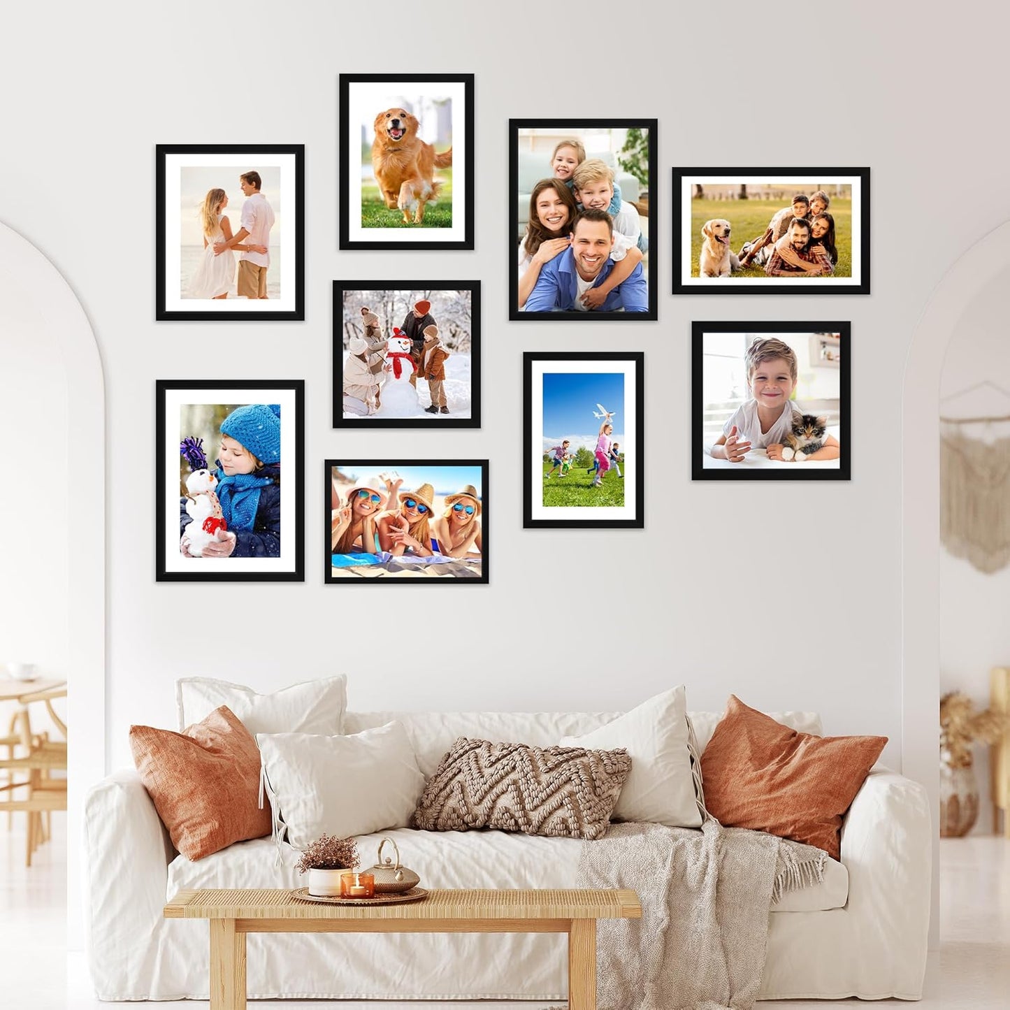 FIXSMITH 8x10 Picture Frame Set of 2, Photo Frame with HD Plexiglass, Display Pictures 5x7 with Mat or 8x10 Without Mat Multi Picture Frames Collage for Tabletop or Wall Display, Black