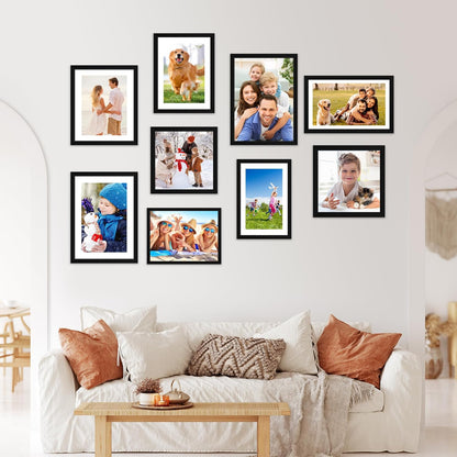 FIXSMITH 8x10 Picture Frame Set of 2, Photo Frame with HD Plexiglass, Display Pictures 5x7 with Mat or 8x10 Without Mat Multi Picture Frames Collage for Tabletop or Wall Display, Black