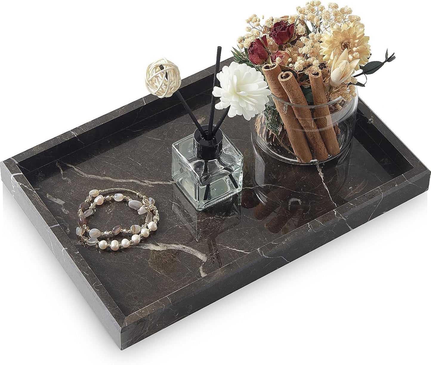 Marble Bathroom Tray,Pure Natural Vanity Tray,Marble Tray for Kitchen Counter Non-Ceramic/Non-Resin,Stone Trays 12 x 8 inch Cyan Green