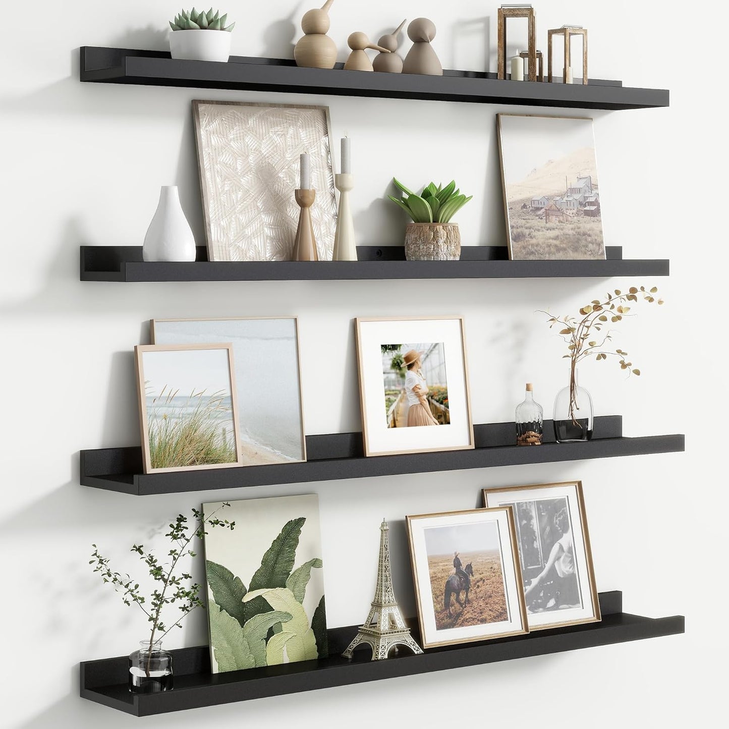 FLYJOE Floating Picture Ledge Shelves for Wall Set of 4, 48 Inch Wall Shelves with Lip Long Large Nursery Book Shelf for Toys Storage Kids Bookshelf Wall Mounted Living Room Bedroom Decor Frames