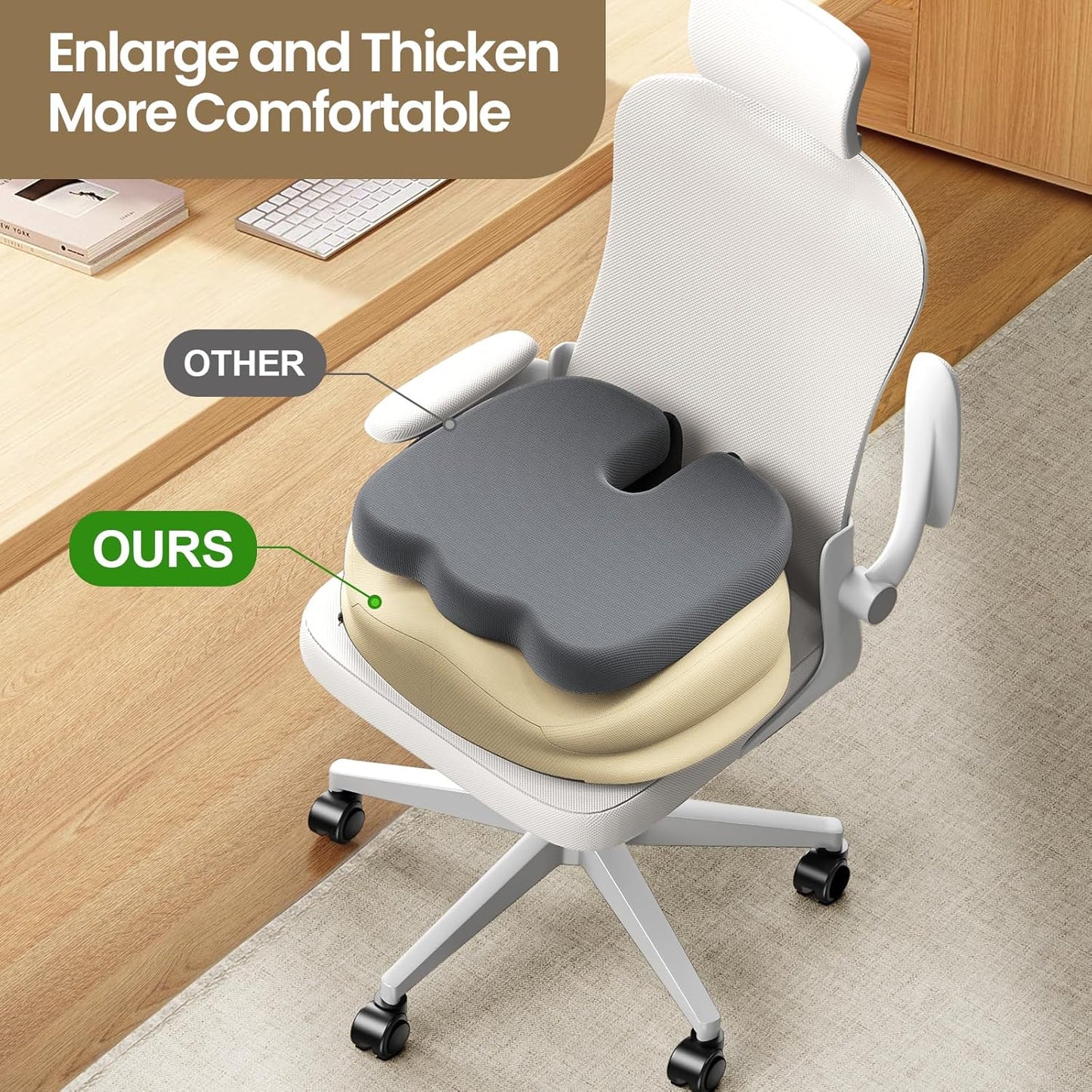 Benazcap Memory Foam Seat Cushion for Office Chair, Ergonomic Chair Cushions for Tailbone Pain Relief, Sciatica & Back Support, Office Chair Cushion & Car Seat Cushion