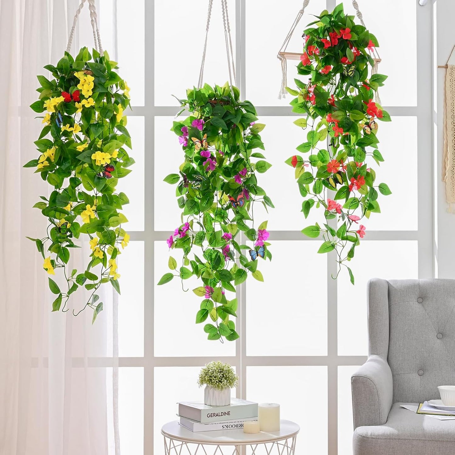BLEUM CADE Fake Hanging Plants, 2pcs Artificial Pothos Vines Greenery for Wall Home Living Room Office Indoor Outdoor Decor (No Baskets)