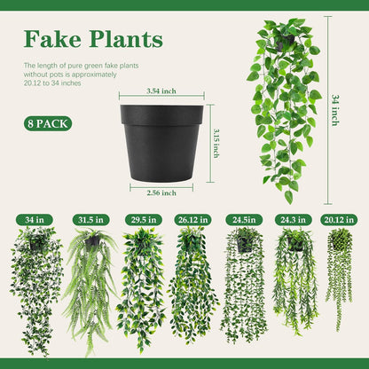 Der Rose 6Pcs Fake Plants Hanging Artificial Eucalyptus Vines Faux Potted Hanging Plants Indoor for Bathroom Kitchen Wall Shelf Outdoor Decor