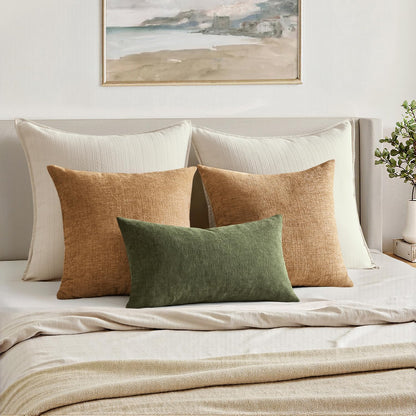 MIULEE Olive Green Couch Pillow Covers 18x18 Inch, Set of 2 Soft Chenille Decorative Square Throw Pillow Covers Farmhouse for Sofa Living Room Bed