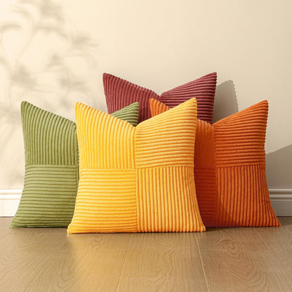 MIULEE Teal Orange Decorative Throw Pillow Covers 18x18 Inch Set of 4 Boho Corduroy Striped Cushion Cases Modern Farmhouse Patchwork Pillow Cases for Couch Sofa Bedroom Home Decor