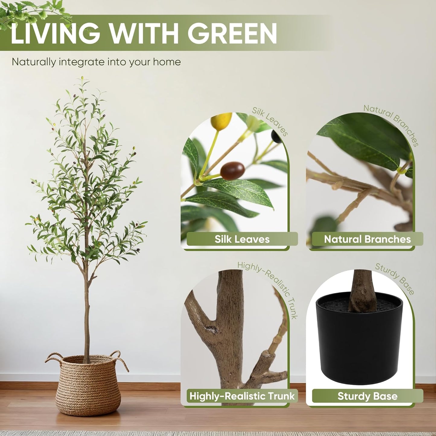 Olive Tree Artificial Indoor, 7 FT Faux Olive Trees with Planter, Fake Tall Plants with Natural Trunk and Lifelike Fruits for Home Office Decor(1, 7FT)