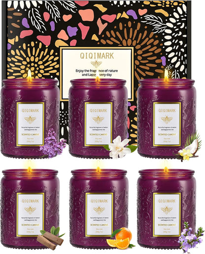 Mother’s Day Candles Gift Set for Mom, Natural Soy Wax Scented Jar Candles 6-Pack, Aromatherapy Candles for Home, 42oz 300 Hours Long Lasting, Gifts for Women