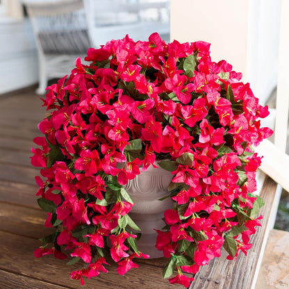 Faux Bougainvillea Artificial Flowers Plants for Outdoor Outside Decoration, 2 PCS Red Fake Flowers UV Resistant Look Real Silk Long Trailing Vines for Front Door Porch Planter Urn Patio Garden Yard