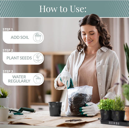Barnyard Designs Indoor Herb Garden Planter Set with Tray, Metal Windowsill Plant Pots with Drainage for Outdoor or Indoor Plants, Set/3 (White)