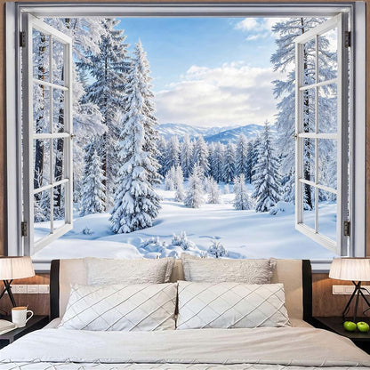 Lifeella Fantasy Castle Window Tapestry, Magic Woodland Scene Large Wall Backdrop, Fairytale Moon Mural for Bedroom Dorm Living Room Decor, 60x80 inches