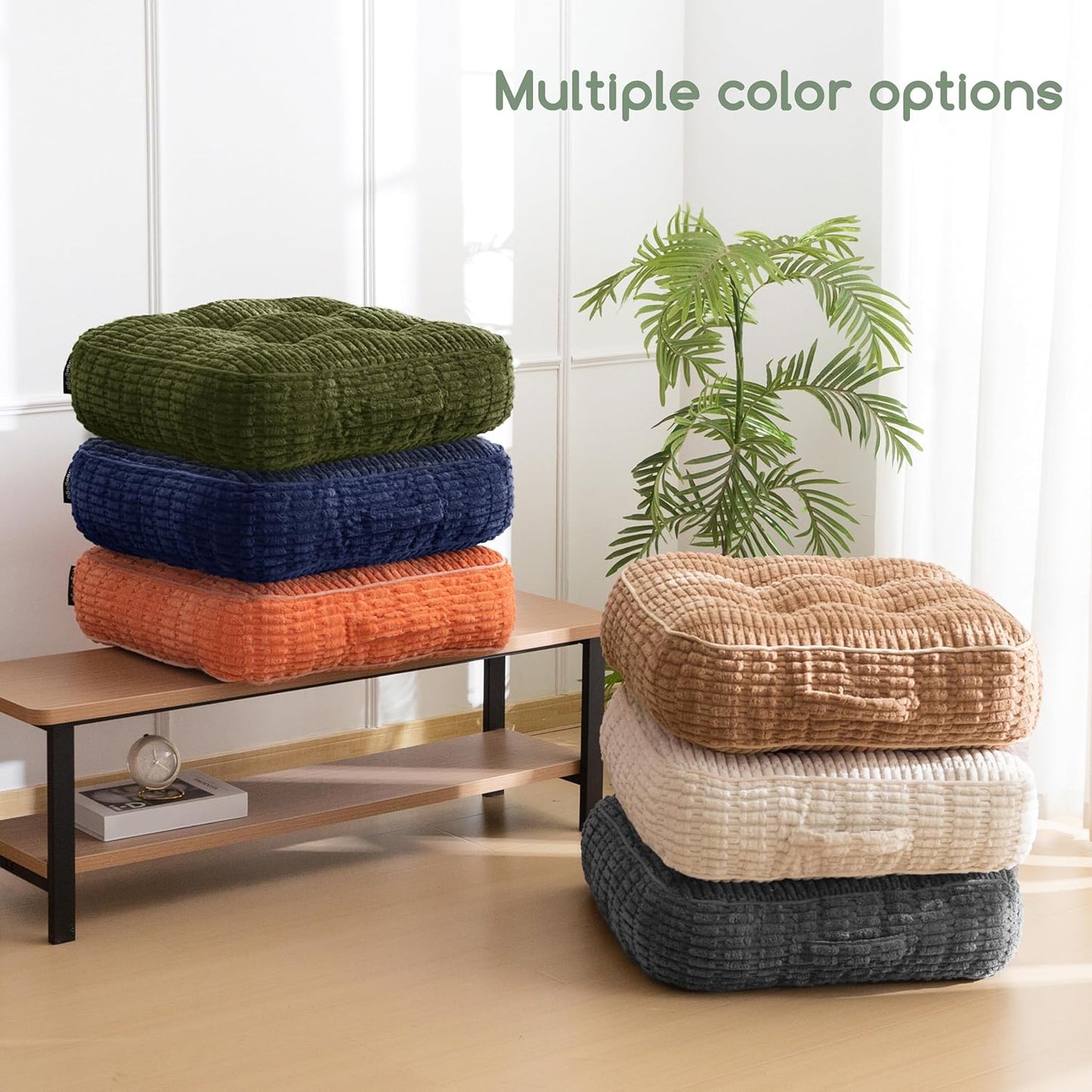 HIGOGOGO Floor Pillow Cushion for Adults, Meditation Cushion Pillow, Blended Corduroy Cover, Large Square Floor Sitting for Tatami Living Room or Yoga, 22x22 Inch, Beige