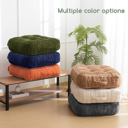 HIGOGOGO Floor Pillow Cushion for Adults, Meditation Cushion Pillow, Blended Corduroy Cover, Large Square Floor Sitting for Tatami Living Room or Yoga, 22x22 Inch, Beige