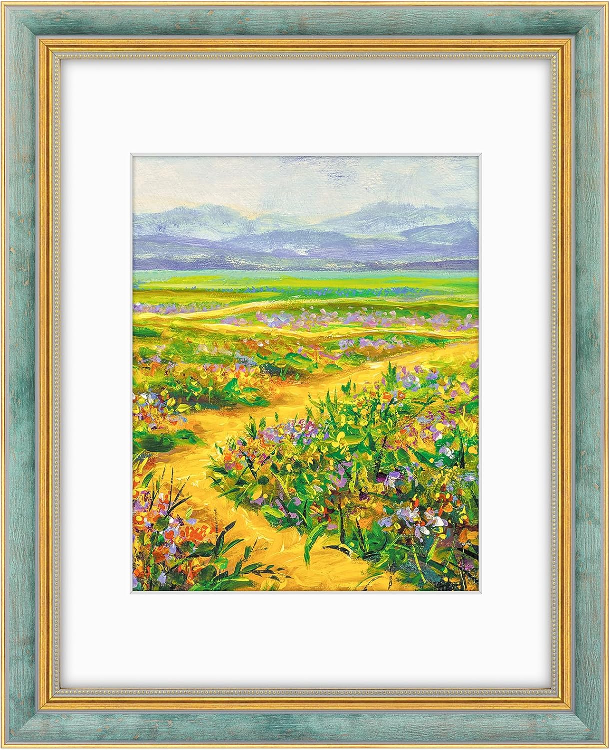 Golden State Art,11x14 Ornate Picture Frame for 8x10 Photo with Mat or 11 x 14 Prints without Mat,Real Glass Wall Display(Color:Green Gold)