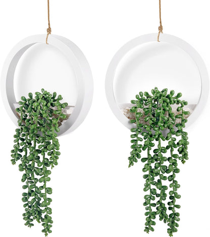 Der Rose 2 Pack Fake Plants Hanging Artificial Succulents Plants in Black Pots for Living Room Bathroom Accessories Boho Farmhouse Wall Decor