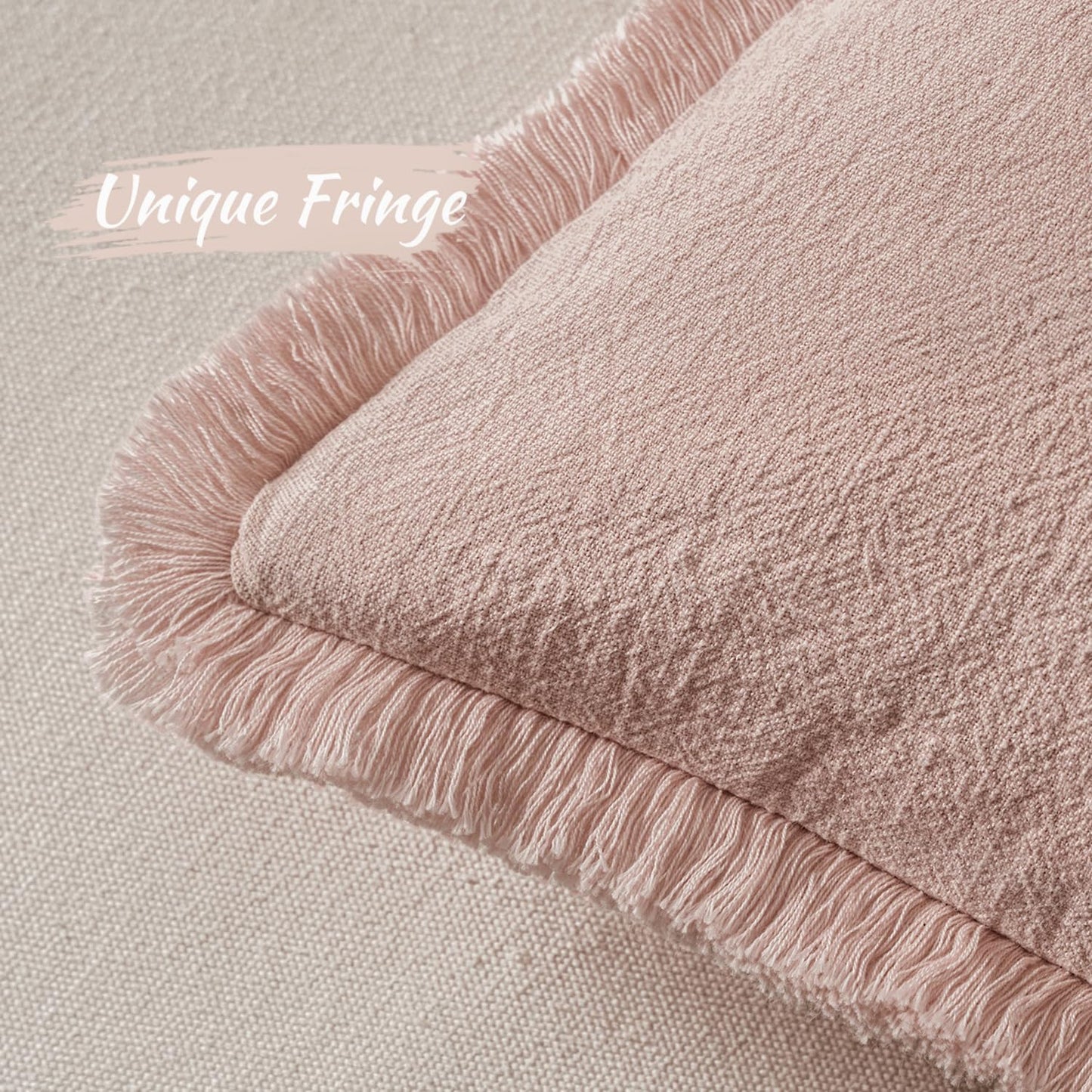 MIULEE Decorative Throw Pillow Covers Neutral Linen Fringe Throw Pillows Set of 2 Natural Beige Boho Farmhouse Cushion Covers with Tassels for Couch Sofa Bed Spring Home Decor 20x20 Inch