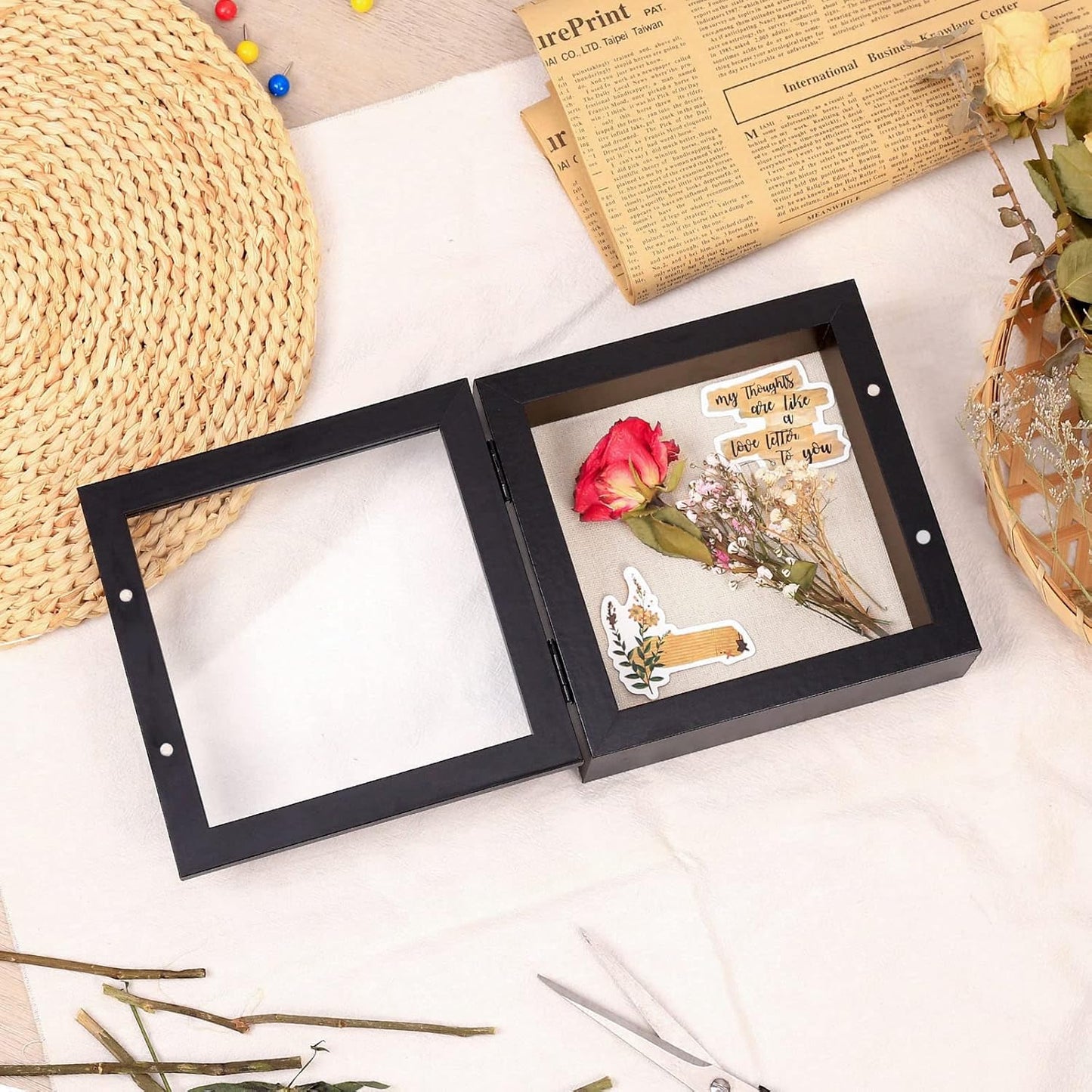 Califortree 8x10 Shadow Box Frame with Linen Back - Sturdy Rustic Memory Display Case of Flower, Pictures, Medals and More, White