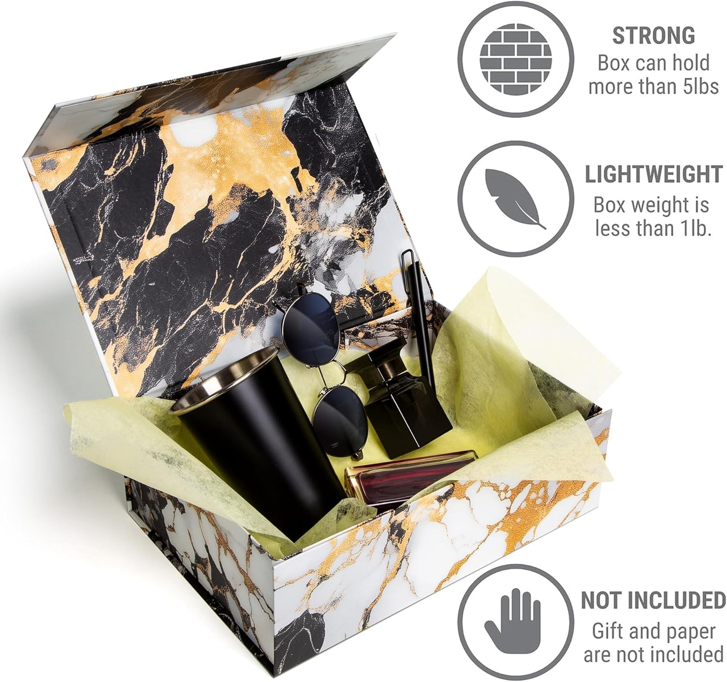 Luxury Keepsake Gift Box | Gold Floral Decorative Boxes with Magnetic Lids for Presents, Wedding Memory Box, and Bridal Gifts. 11.5" x 7.5" x 3.5"