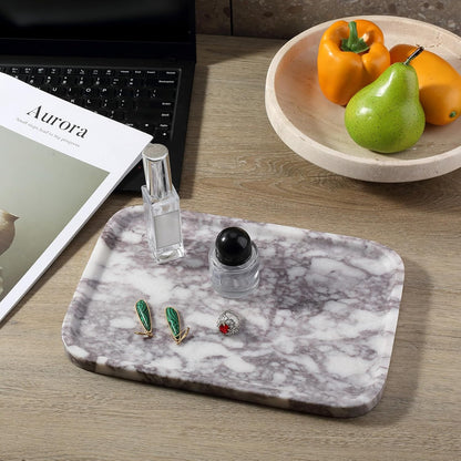 Marble Vanity Tray for Dresser Organizer, Travertine Bathroom Tray Countertop, Beige Decorative Serving Trays, Kitchen Sink Storage, Jewelry & Perfume Holder(Travertino Romano)