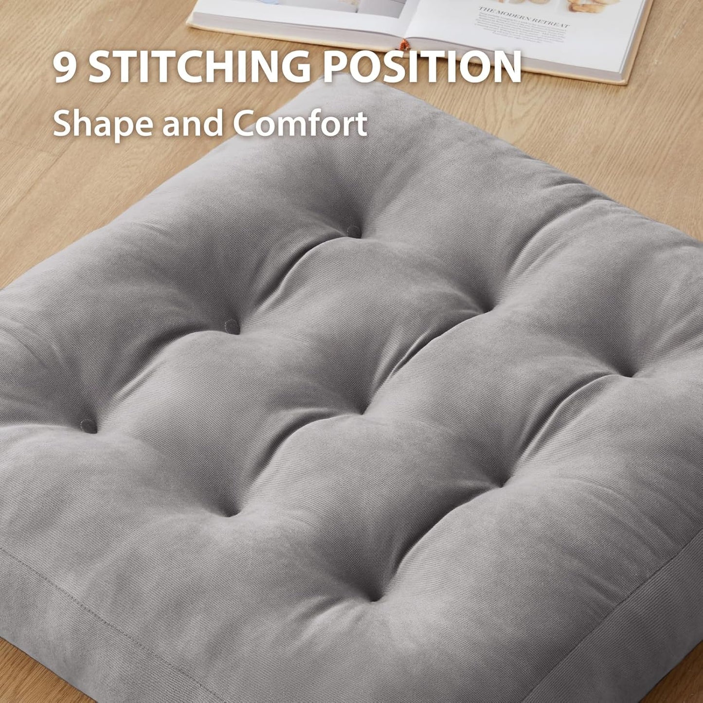 Meditation Floor Pillow Set of 1, Square Large Pillows Seating for Adults, Meditation Cushion Pillow,Tufted Corduroy Cushion for Tatami Living Room or Yoga, Light Gray, 22x22 Inch