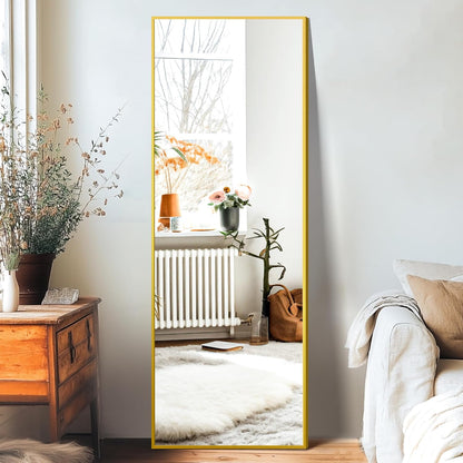 TRAHOME Full Length Floor Mirror 56"x15", Standing Mirror with Aluminum Frame, Large Body Mirror for Bedroom, Living Room and Bathroom, Black