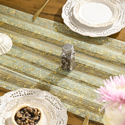 Artoid Mode Beige Gold Gauze Table Runner 120 Inch 10FT, Glitter Metallic Foil Sheer Dining Wedding Anniversary Holiday Birthday Table Decor for Home Party