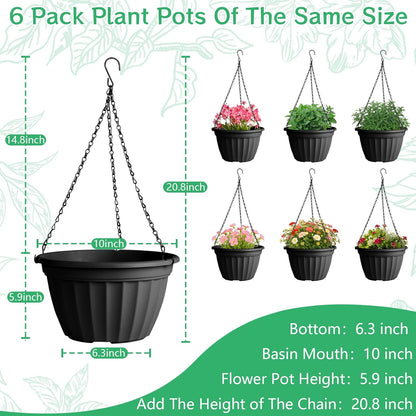 FGstyle Hanging Planters 10 Inch, 4 Pcs Self Watering Pots for Indoor Plants,Plastic Hanging Basket with Soil Elevator and 20" Chain for Home Garden Porch Balcony Patio Decor(Black)