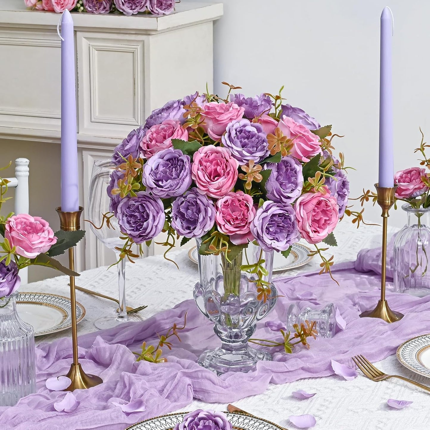 MARTINE MALL 2 Packs Peonies Artificial Flowers, Light Pink Artificial Peonies, Silk Peonies Flowers Fake Peonies Artificial Flowers Peonies Bouquet for Centerpiece Table Wedding Party Home Decor