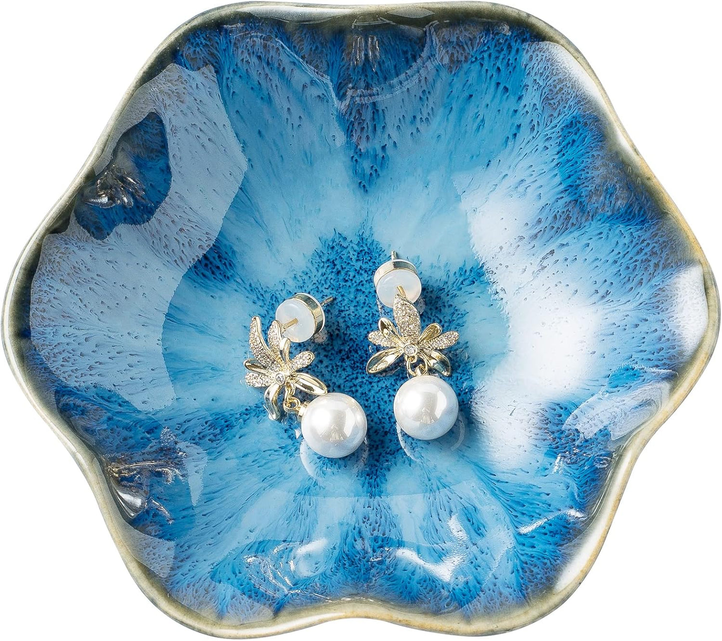Jewelry Dish Tray, Ring Dish, Ceramic Trinket Tray, Key Bowl, Decorative Plate, for Friends Sisters Daughter Mother (Milky White)
