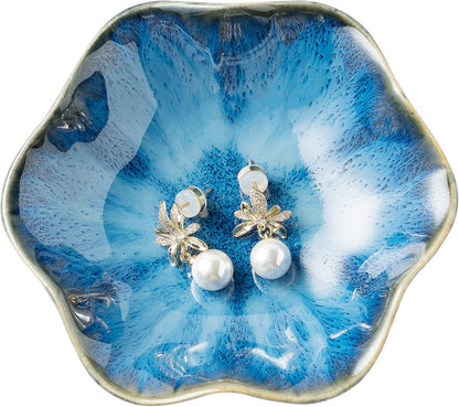 Jewelry Dish Tray, Ring Dish, Ceramic Trinket Tray, Key Bowl, Decorative Plate, for Friends Sisters Daughter Mother (Milky White)