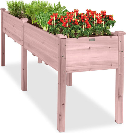 Best Choice Products 72x24x30in Raised Garden Bed, Elevated Wood Planter Box Stand for Backyard, Patio, Balcony w/Divider Panel, 6 Legs, 300lb Capacity - Natural