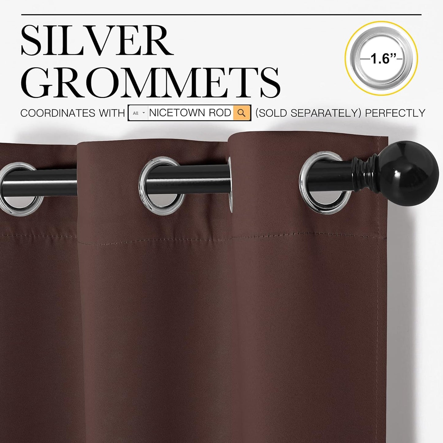 NICETOWN Halloween Pitch Black Solid Thermal Insulated Grommet Blackout Curtains/Drapes for Bedroom Window (2 Panels, 42 inches Wide by 63 inches Long, Black) - Colors E