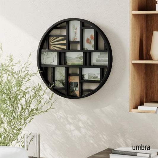 Umbra Luna Collage Picture Frame Holds Nine 4x6" Photos, Large 22-Inch Diameter, Black