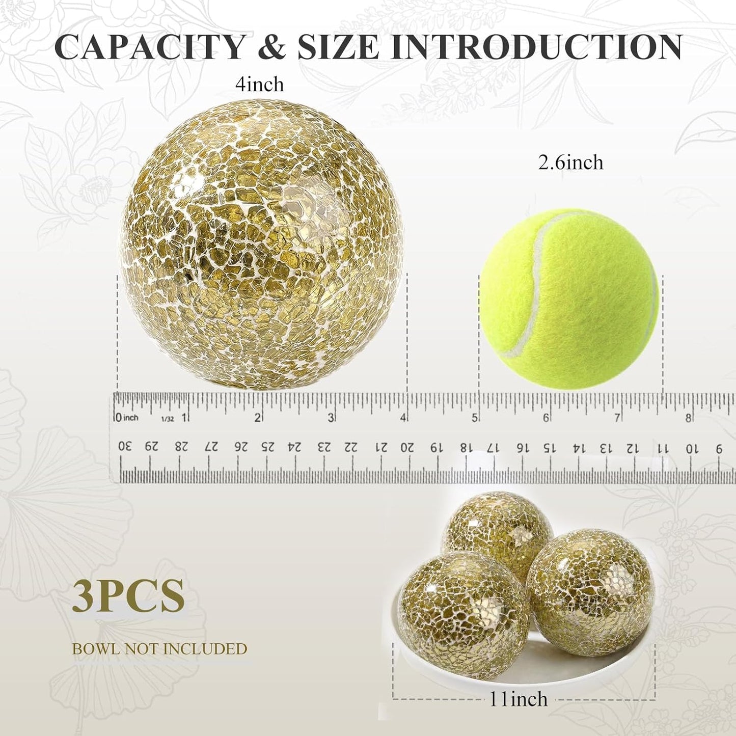 DomeStar 3PCS Decorative Balls, Mosaic Glass Orbs Centerpiece Balls 4inch Gold Orbs for Decorate Bowls Vases Tables Wedding Party