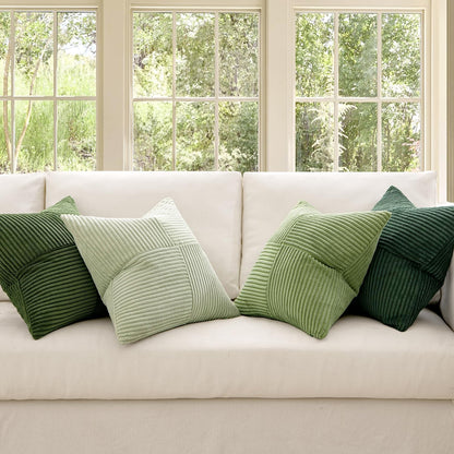 MIULEE Teal Orange Decorative Throw Pillow Covers 18x18 Inch Set of 4 Boho Corduroy Striped Cushion Cases Modern Farmhouse Patchwork Pillow Cases for Couch Sofa Bedroom Home Decor