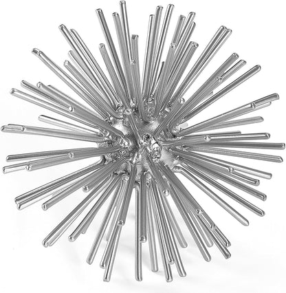 Metal Decorative Starburst Ball, 6 Inch Gold Sphere Decor, Spiky Star Burst Tabletop Sculpture, Mid-Century Modern Metal Spike Ball for Home, Living Room, Office & Shelf Decor