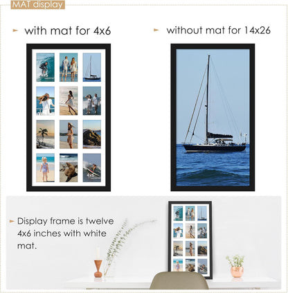 DUENPY 14x26 Collage Picture Frame 4x6 Collage Picture Frame Displays Twelve 4x6 inch Photos Available Horizontal Wall Mounting Display and Vertical Black - Colors B