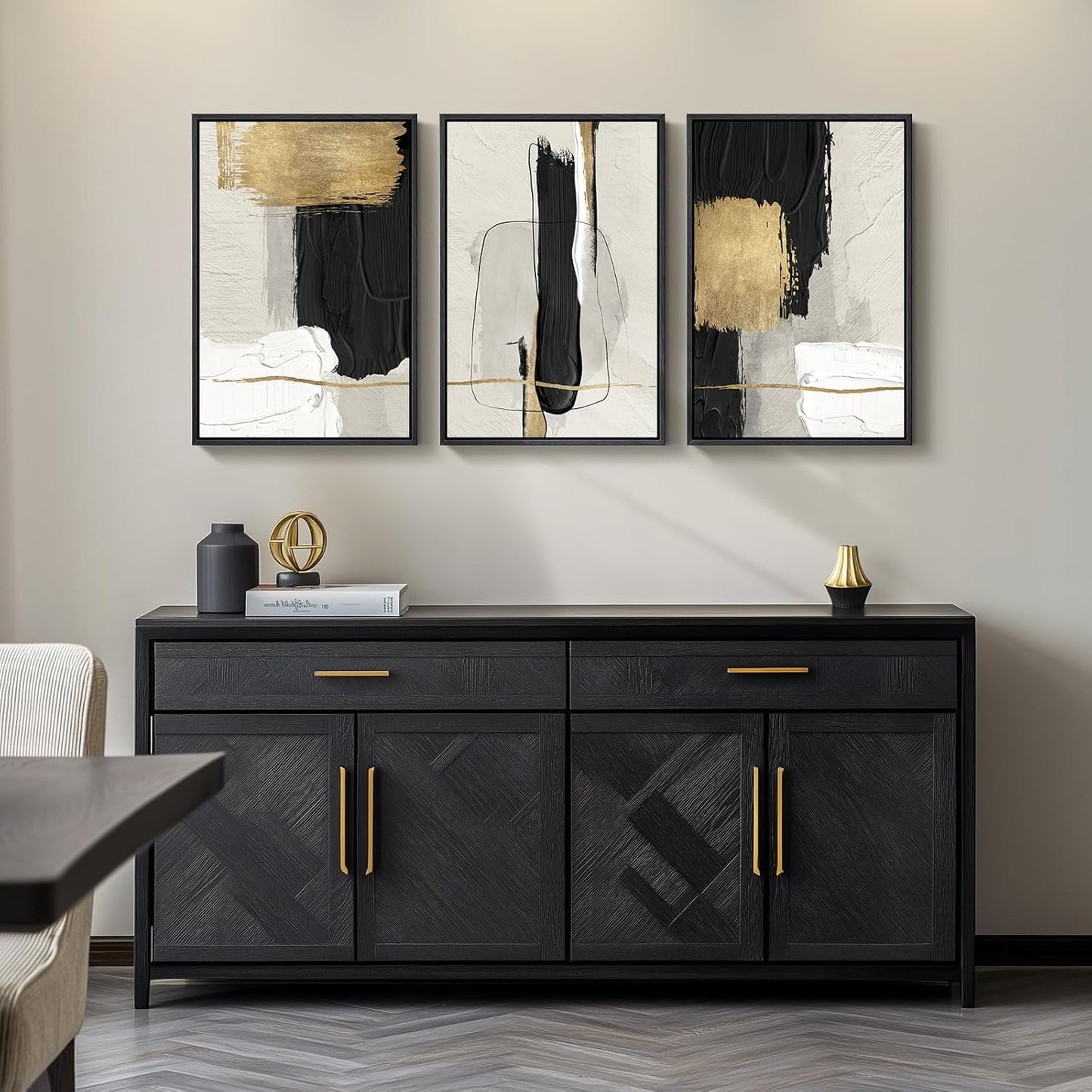 Large Framed Black and White Abstract Wall Art for Living Room, 3 Piece Big Modern Canvas Prints Paintings Artwork for Walls, Minimalist Abstract Art Pictures for Hallway, Office Wall Decor 24x36 In