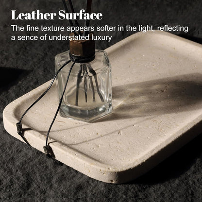 Koville Romano Travertine Tray, 12"x8" Natural Stone Vanity Tray for Countertop Bathroom Kitchen Dresser, Decorative Marble Catchall Trays for Perfume Jewelry, Rectangular Serving Tray(Beige)